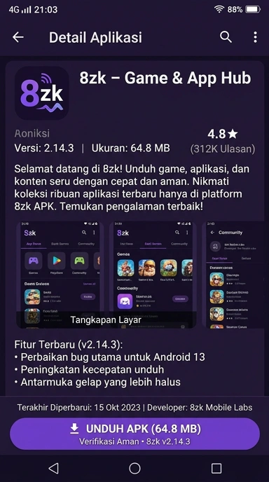 Tampilan halaman APK 8zk
