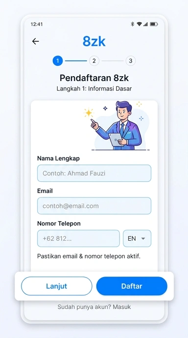 Tampilan halaman daftar 8zk