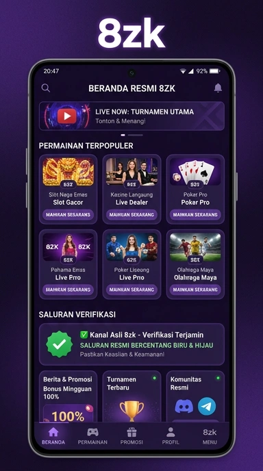 Tampilan kanal resmi 8zk