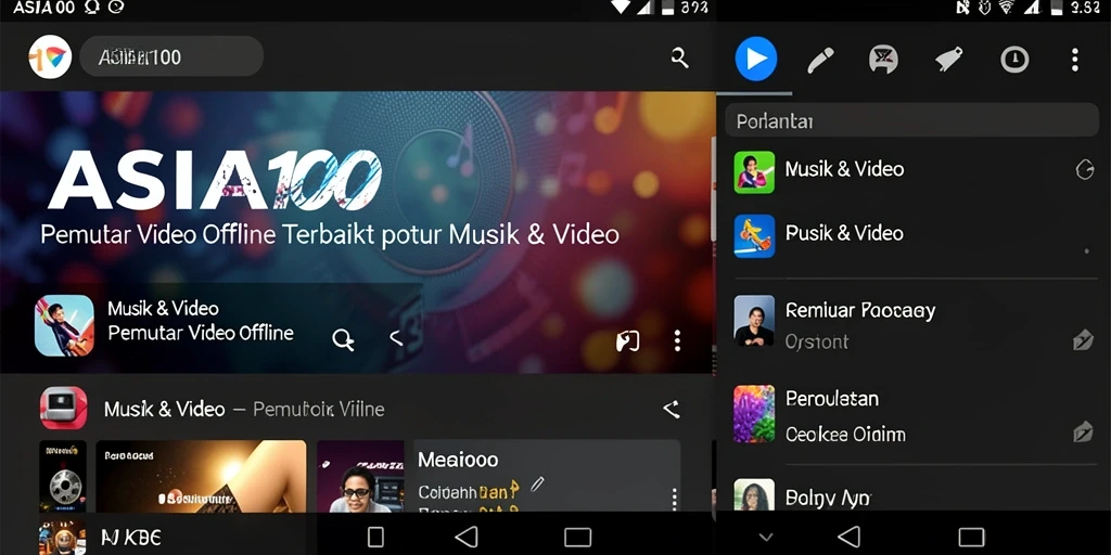 Antarmuka aplikasi Pemutar Video Offline ASIA100 yang menarik dan user-friendly.