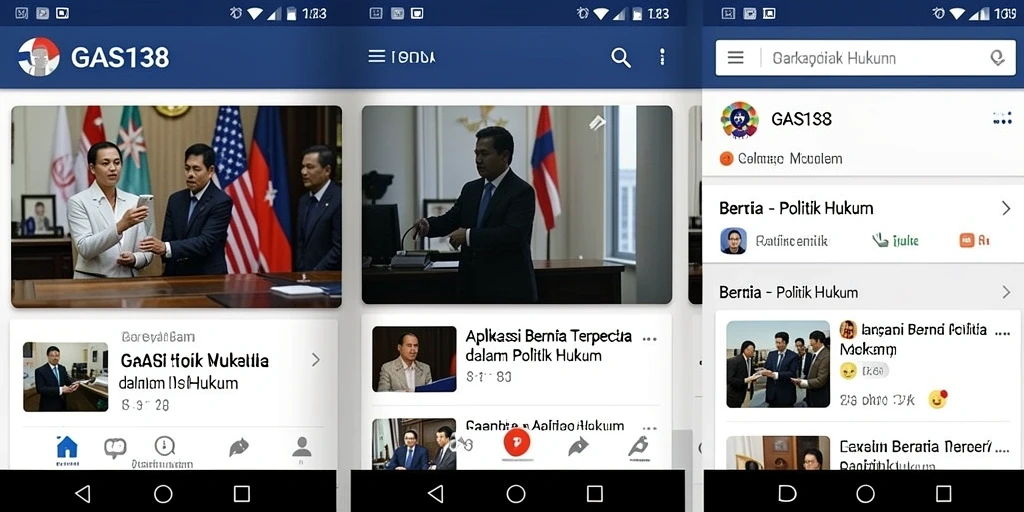 Tampilan antarmuka utama aplikasi GAS138 dengan berita Politik Hukum.