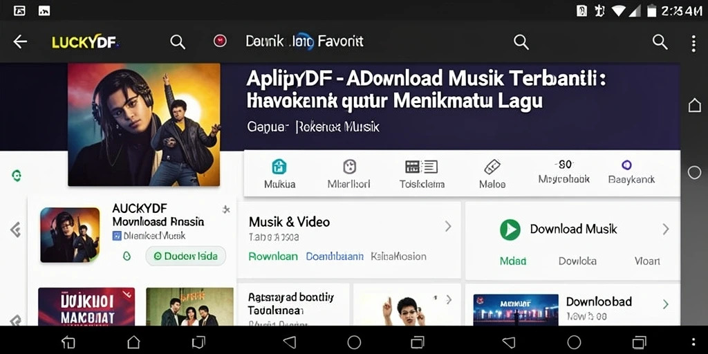 Tampilan antarmuka LUCKYDF dengan fitur Download Musik yang menarik.